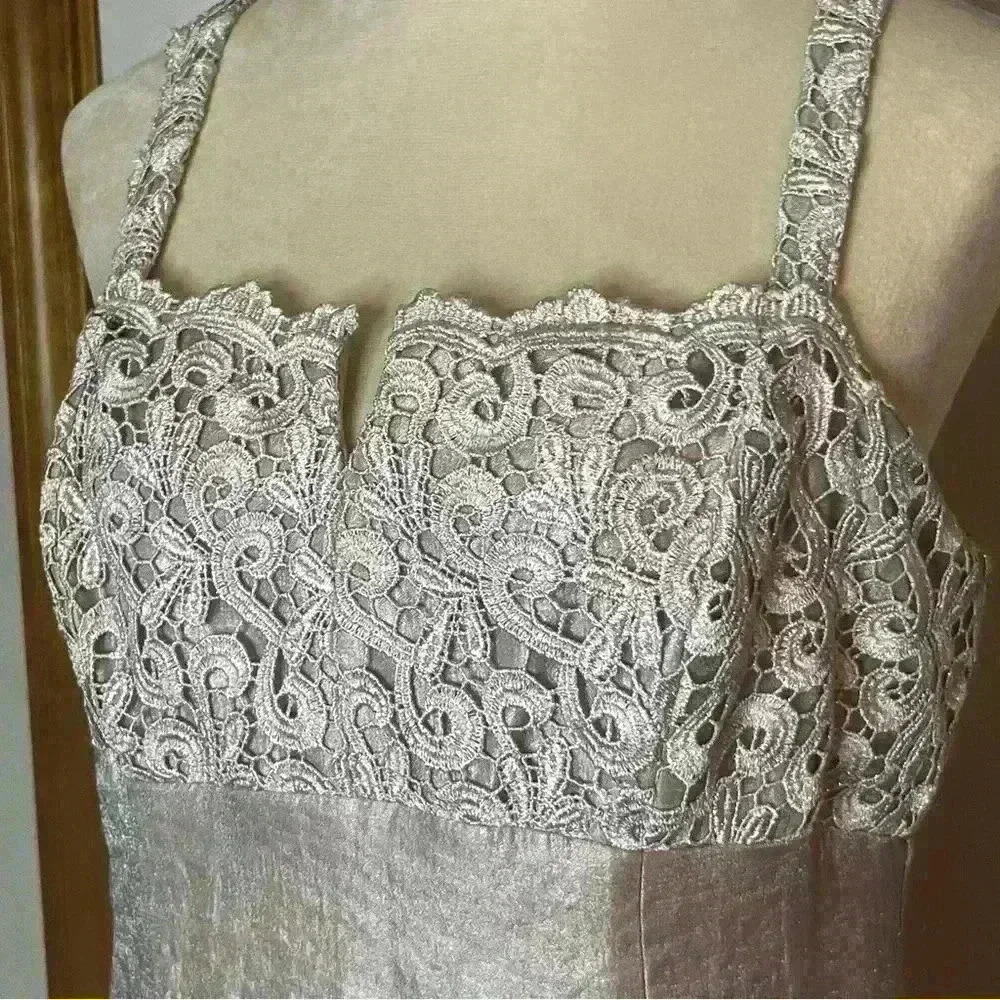 Marina Maxi Gown Dress Women 10 Dusty Rose Pink Lined V Neck Crocheted Top Strap - Picture 5 of 13